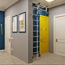 Blue door in the hallway interior