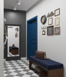 Blue door in the hallway interior