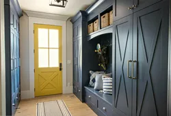 Blue door in the hallway interior