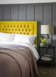 Mustard bed in the bedroom interior