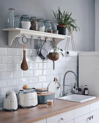 White dishes in the kitchen interior