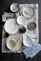 White dishes in the kitchen interior