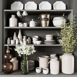 White dishes in the kitchen interior
