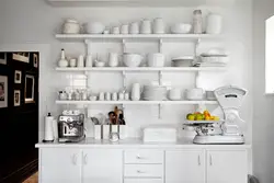 White dishes in the kitchen interior