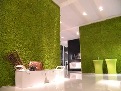 Artificial grass in the bathroom interior