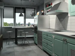 Interyerdə Yaşıl Loft Mətbəxi