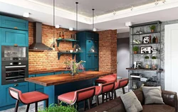 Green loft kitchen in the interior