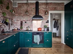 Interyerdə yaşıl loft mətbəxi