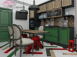 Green loft kitchen in the interior