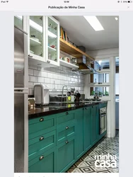 Green loft kitchen in the interior
