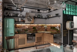 Interyerdə yaşıl loft mətbəxi