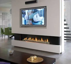 Narrow fireplace in the living room interior