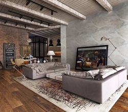 Concrete wallpaper in the living room interior