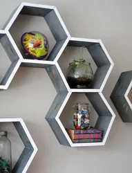 Honeycomb shelves in the kitchen interior