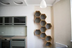 Honeycomb shelves in the kitchen interior