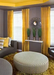 Mustard curtains in the bedroom interior