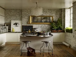 Brick loft in the kitchen interior