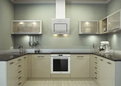 Beige hood in the kitchen interior