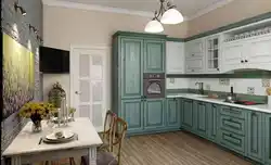 Зялёная кухня ў інтэр'еры неакласіка
