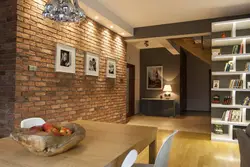 Stone wallpaper in the living room interior