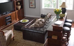 Console for a sofa in the living room interior