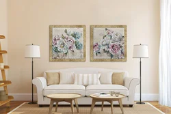 Paintings in frames for living room interior