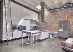 Concrete tiles in the kitchen interior