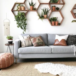 Shelf With Flowers In The Living Room Interior