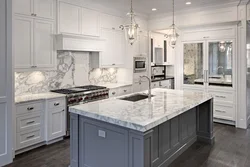 Gray marble countertop in the kitchen interior