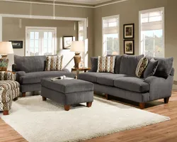Gray brown sofa in the living room interior