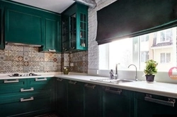 Gray and emerald in the kitchen interior