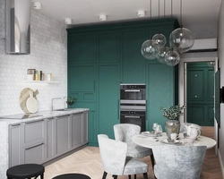 Gray And Emerald In The Kitchen Interior