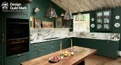 Gray and emerald in the kitchen interior