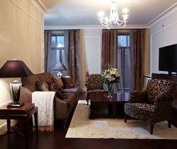 Brown beige curtains in the living room interior