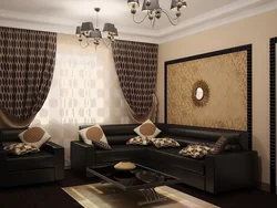 Brown beige curtains in the living room interior