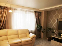 Brown Beige Curtains In The Living Room Interior