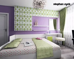 Green and purple in the bedroom interior