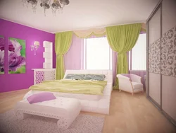 Green and purple in the bedroom interior