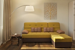 Sofa without armrests in the living room interior