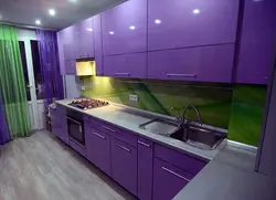 Kitchen Interior In Purple Green Color