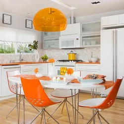 Orange chairs for the kitchen in the interior