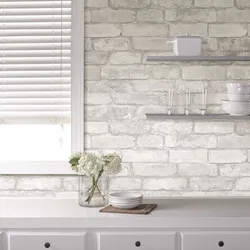 White brick wallpaper in the kitchen interior