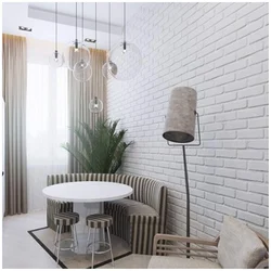 White brick wallpaper in the kitchen interior