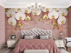 Bedroom Interior With Roses On Wallpaper