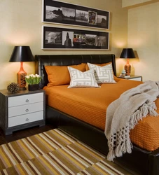 Gray and orange in the bedroom interior