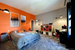 Gray And Orange In The Bedroom Interior