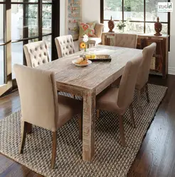 Square table in the kitchen in the interior