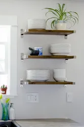 White Shelves In The Kitchen Interior
