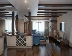 Beams in the living room interior on the wall