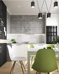 Серая кухня под бетон в интерьере